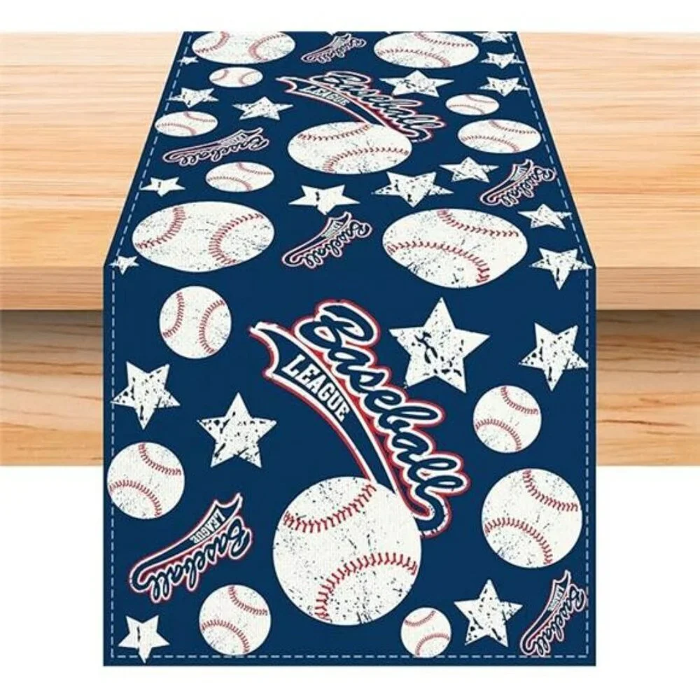 Baseball Table Runner 13x72 Linen Baseball Party Birthday Baby Shower Table Deco